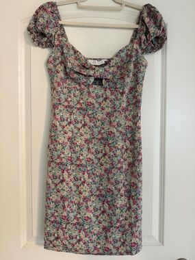 ASTR The Label Teal Fuchsia Ditsy Dress